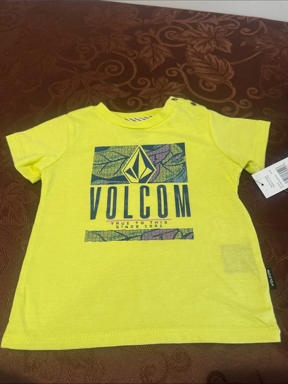 Volcom Boys Neon Lime Tee with Blue Leaf Swim Shorts
